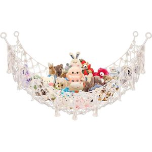 Vierkant speelgoedopbergknuffel 135 x 65 cm, opbergnet hangend, speelgoedopberger, opberger voor kinderkamer, knuffelhangmat voor knuffels teddy