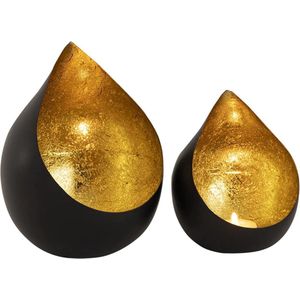 Waxinelicht set - Windlicht set- Goud zwart- Kanderlaarset - Handgemaakt - Gold - Black - Druppel - Druppelvorm - Woon - Wonen - Decoratie - woonaccessoires - Woonaccessoire - Chique - Klassiek - Eyecatcher - Waxine - Theelichthouder - Theelicht