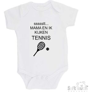 100% katoenen Romper ""ssssstt... Mama en ik kijken tennis"" Unisex Katoen Wit/zwart 62/68
