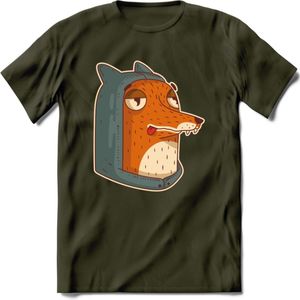 Hoodie fox T-Shirt Grappig | Dieren vos Kleding Kado Heren / Dames | Animal Skateboard Cadeau shirt - Leger Groen - XXL