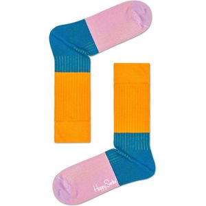 Happy Socks Block Rib Sokken, Oranje/Blauwgroen - Maat 36-40