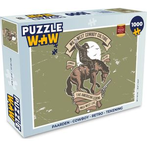Puzzel Paarden - Cowboy - Retro - Tekening - Legpuzzel - Puzzel 1000 stukjes volwassenen