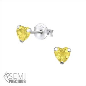 Aramat jewels ® - Zilveren zirkonia oorbellen hart citrien geel 4mm