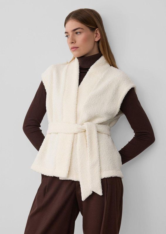 s.Oliver - Mouwloos Vest - Crème - Regular Fit - Sjaalkraag