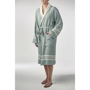 Gevoerde Hamam Badjas Nijl Almond Green - Unisex Maat L - Hotelkwaliteit - Sjaalkraag - Unisex/Dames/Heren - Hamam Badjas - Luxe Badjas - Badstof - Sauna Badjas - Duster - Ochtendjas - Badmantel