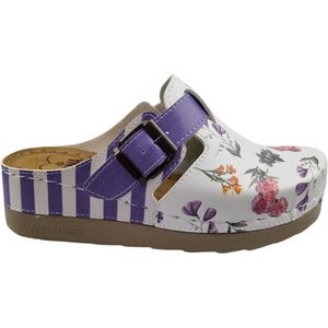 Medische klompen - werkklompen - PU clogs - purple stripes and flowers - maat 36