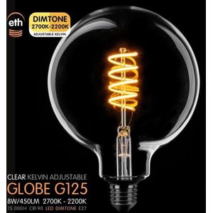 Led spiraal Globe 125mm E27 5W dimtone van 2700K naar 2200K Helder