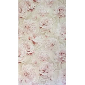 Rozen vliesbehang pasteltinten rose wit creme breed behang