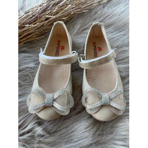 meisjesschoenen-effen feestschoenen-kinderschoenen-leren ballerina- schoenen met enkelband-klittenbandsluiting-orthopedic-parels-kleur beige-bruidsmeisjes-bruiloft-feest-verjaardag-fotoshoot-maat 27