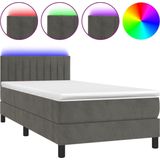 vidaXL - Boxspring - met - matras - en - LED - fluweel - donkergrijs - 80x200 - cm