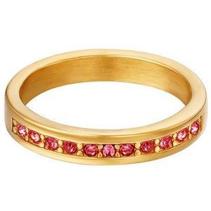 Stainless steel -ring with zircon- small stones- goud - 16-Moederdag cadeautje - cadeau voor haar - mama
