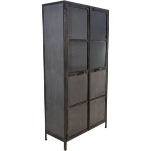 Vitrinekast - Buffetkast industrieel - Boekenkast - Vakkenkast zwart - Woonkamer Kast - 90x40x180 - Wood Selections