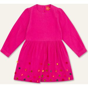 Do dress 30 Waffle cloth very berry with dots embroidery Pink: 140/10yr