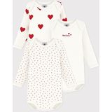 Petit Bateau Set van 3 katoenen body's met lange mouwen met hartjesprint Meisjes Rompertje - Wit;Rood