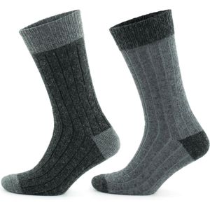 GoWith Alpaca Wollen Sokken-2 paar-Thermosokken en Huissokken-Grijs en Antraciet-Maat 39-42