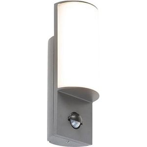 QAZQA harry - Moderne LED Wandlamp met Bewegingsmelder | Bewegingssensor | sensor voor buiten - 1 lichts - D 80 mm - Donkergrijs - Buitenverlichting