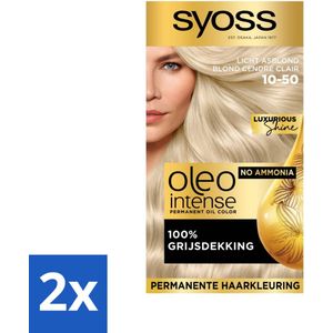 2 x SYOSS - Oleo Intense 10-50 - Haarverf - Permanente Haarkleuring - Licht Asblond - Langdurige Kleur - Permanente Haarkleuring - Licht Asblond - Olie-formule - Ammoniakvrij - Grijsdekking