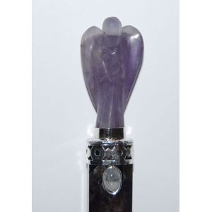 Healingstick amethist met amethist engel, bergkristalpunt en maansteen. Edelsteen. Healing, massage, mediteren.