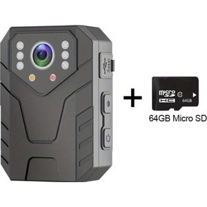 Bovista Politie Bodycam - Chest Camera - Spy Camera - Spy Cam - Verborgen Camera - Spionage Camera - Action Camera - HD + 64GB Opslag