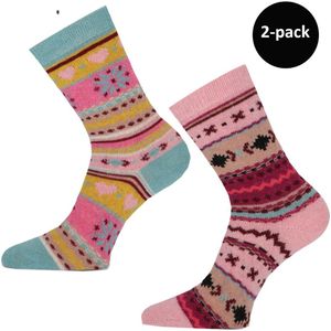 WeirdoSox dames sokken gemaakt met wol - Scandinavische print - 2 paar - Maat 36-41 - Roze - Blauw