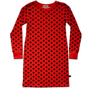 Polkadot - Rode jurk met zwarte stippen - Maat 128 Slim fit - Vanilla and Brass - Meisjes kleding