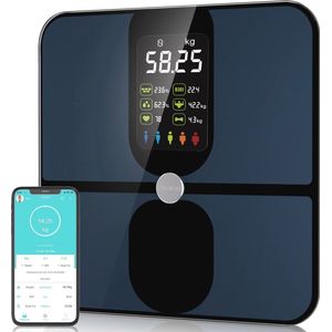 Slimme Digitale Weegschaal met Groot VA-scherm en 15 Lichaamsmetingen - Oplaadbare Badkamerweegschaal voor Gezondheid en Fitness