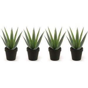 4x Kunstplanten aloe vera groen in pot 23 cm - Kamerplanten groene aloe vera