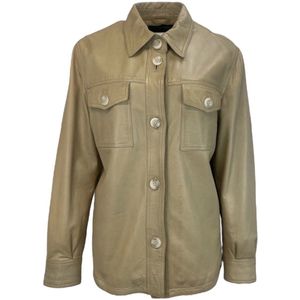 Dames Beige Echte Leren Blouse Met Crème Knopen – Raissa M