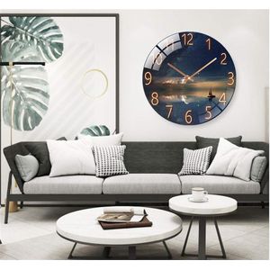 Glazen klok, 30 cm, stille wandklok, muurkunst, afbeelding met gehard glas voor woonkamer, keuken, kantoor en slaapkamer, stijl D