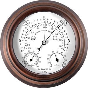 YONO Barometer voor Binnen - Klassiek Weerstation met Hygrometer en Thermometer - Houtlook