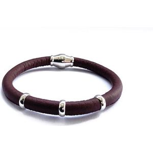 NIEUW! - Jolla - dames  armband zilver - leer - magneetsluiting - bedels - Single Silver  - Bordeaux