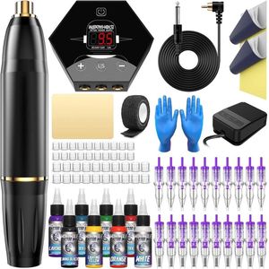 MKSS® Tattoo Machine met Accessoires - Tattoo Machines - Tattoo Set Inclusief Inkt en Naalden - Tattoo Kit - Voor Professionals en Beginners - Top Kwaliteit - Zwart met Goud Detail