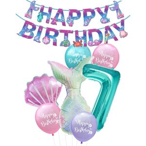 Cijfer ballon 7 Turquoise - Zeemeermin - Mermaid - Meermin - Plus Ballonnen Pakket - Kinderfeestje - Verjaardag Slinger - Snoes