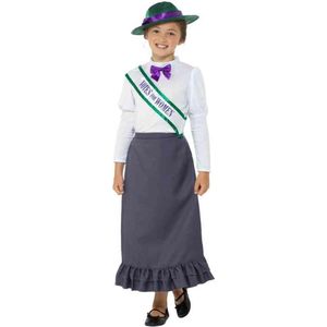 Smiffy's - Middeleeuwen & Renaissance Kostuum - Victoriaanse Demonstrant Vrouwenkiesrecht Suffragette - Meisje - Wit / Beige, Grijs - Large - Carnavalskleding - Verkleedkleding