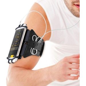 Sport / Hardloop armband – Voor iPhone XS / XR / X / 8 / 7 / 6S / 6 – Samsung Galaxy S3 / S4 / S5 / S6 / S7 / S8 / S9 / S10 - Verstelbaar – Draaibaar - Makkelijk met Oordopjes / Koptelefoon - Joggen , Fietsen , Sportschool etc. – Zwart – VDP+