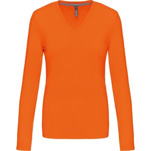 T-shirt Dames S Kariban V-hals Lange mouw Orange 100% Katoen