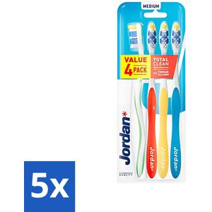 Jordan - Total Clean - Tandenborstels Medium - 4 Tandenborstels - Bulkverpakking - 5 stuks