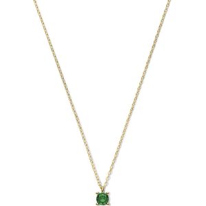 New Bling 9NB-0944 Zilveren Ketting met Hanger - Dames - Zirkonia - Rond - 5 mm - Groen - Ankerschakel - 1,2 mm - 40 + 5 cm - Zilver - Gold Plated(Verguld/Goud op Zilver)