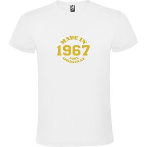 Wit T-Shirt met “Made in 1967 / 100% Original “ Afbeelding Goud Size XS
