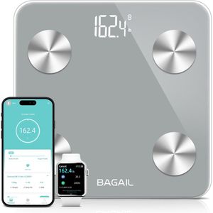 Slimme Digitale Lichaamsweegschaal met BMI- en Lichaamssamenstelling Analyse en Smartphone App - 400lbs/180KG - Grijs