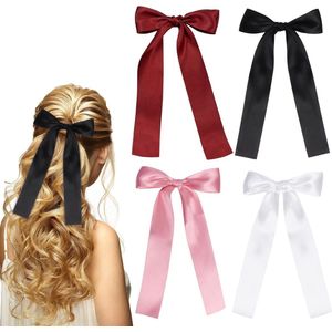 4pcs Satin Hair Bows Hair Clips with Long Tail for Women Girls Hair Accessories (4 Colors)