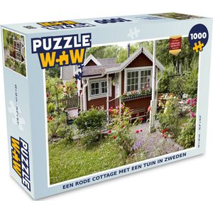 Puzzel Een rode cottage met een tuin in Zweden - Legpuzzel - Puzzel 1000 stukjes volwassenen