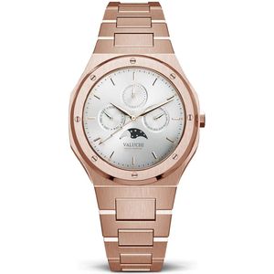 Valuchi Heren Lunar Calendar Roestvrijstaal Maanstand Horloge - Rosé Goud Wit