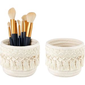 Make-up borstelhouder organizer mini macramé cosmetica borstels beker opslag mand set van 2 boho decor pen potlood doos container