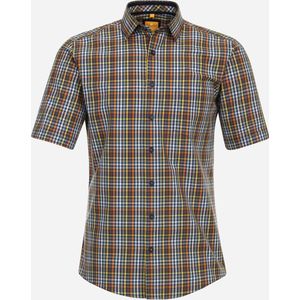 Redmond modern fit overhemd - korte mouw - popeline - geel geruit - Strijkvriendelijk - Boordmaat: 41/42