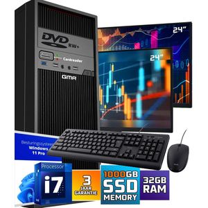 Intel Compleet PC SET | Intel Core i7 | 32 GB RAM | 1000 GB SSD | Windows 11 Pro | Inclusief 2 x 24"" Monitor, Muis & Toetsenbord