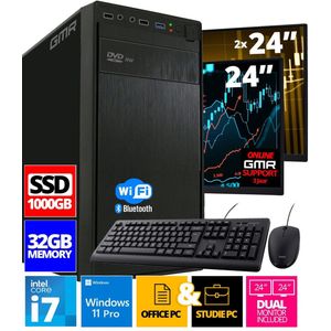 Intel Compleet PC SET | Intel Core i7 | 32 GB RAM | 1000 GB SSD | Windows 11 Pro | Inclusief 2 x 24"" Monitor, Muis & Toetsenbord