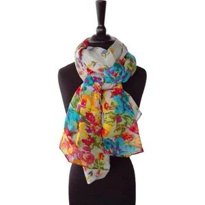 Dames sjaal met bloemen - viscose - grijs - 110 x 180 cm
