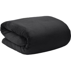 Beautissu Aurelia – Zacht Fleece Deken 220 x 240 cm – Fleece Plaid Zwart