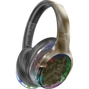 ProMate® Premium Draadloze Hoofdtelefoon, Hi-Fidelity Transparante ANC Bluetooth v5.4 Headset met RGB-verlichting, Microfoon, Opvouwbaar Ontwerp, 40 uur Speeltijd, 600mAh Batterij en 3.5mm Jack, TransTune Gunmetal.